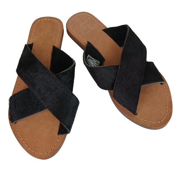 LFL LF/Life SZ 8 Mira Black Pony Leather Slide Sandal - Picture 2 of 9